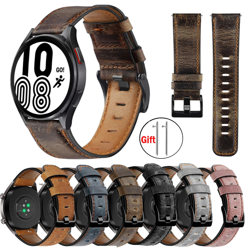 Ремешок из натуральной кожи для Samsung Galaxy watch 4/classic/Active 2 46 мм/42 мм/40 мм/44 мм 20 22