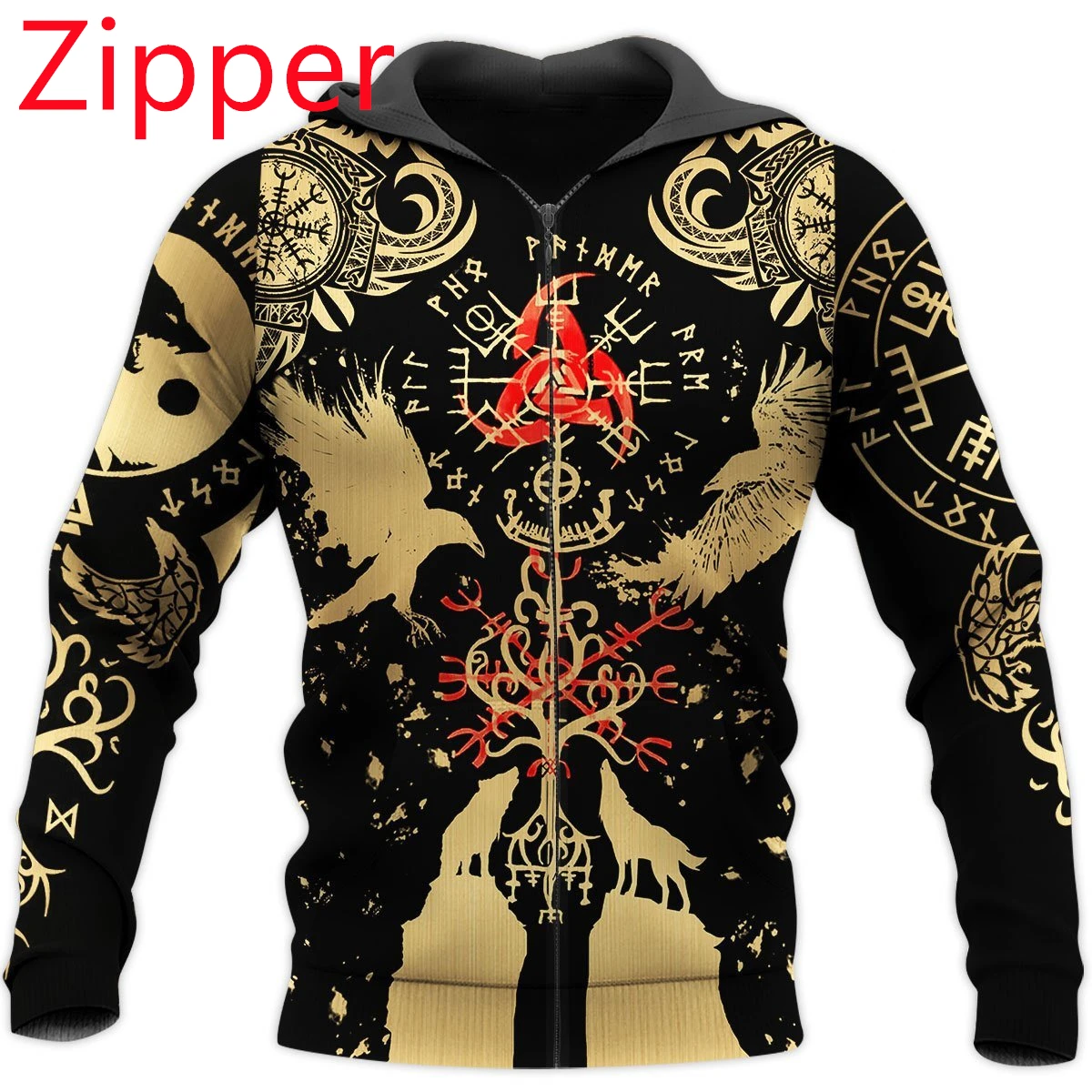 

2021 new brand clothes Viking fashion zipper shirt 3D printing men's hooded sweater unisex jacket casual streetwear WJR-28