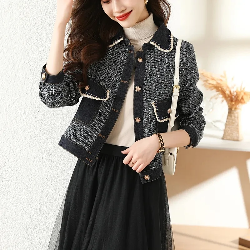 Женская джинсовая куртка женские пальто свободное осеннее с контрастной