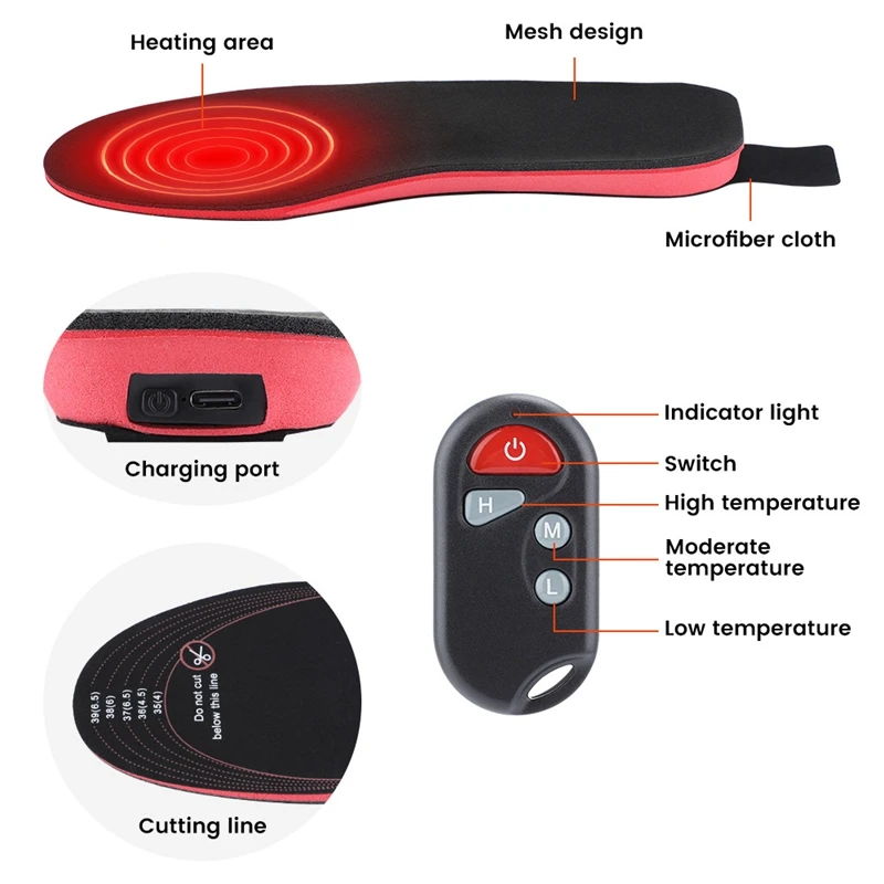 

For NEW Electric Heating Insole Adjustable Temperature Foot Pad 2100Mah USB Charging Foot Warmer Insole 41-45 Yards