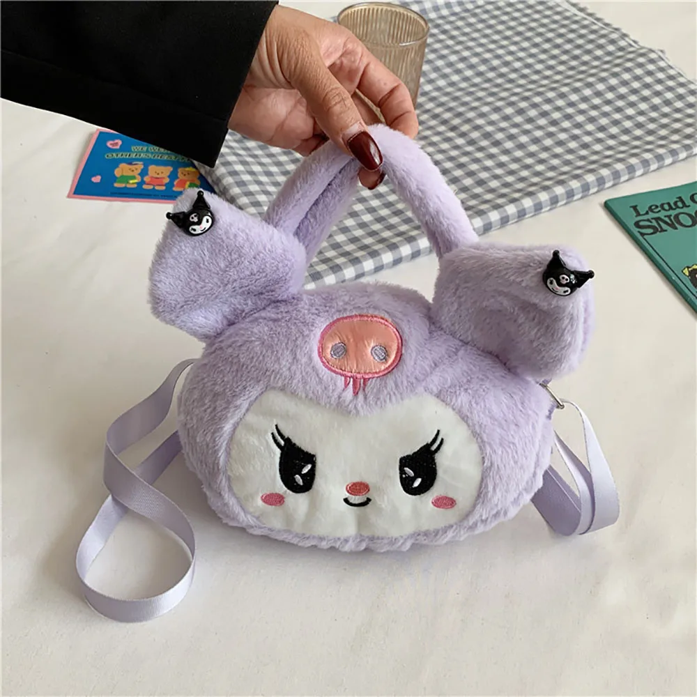 

Мультяшная плюшевая сумка-мессенджер Sanrioed Kuromi, милый маленький дьявол, плюшевый подвесной мешок, мягкая набивная кукла, сумки через плечо, п...
