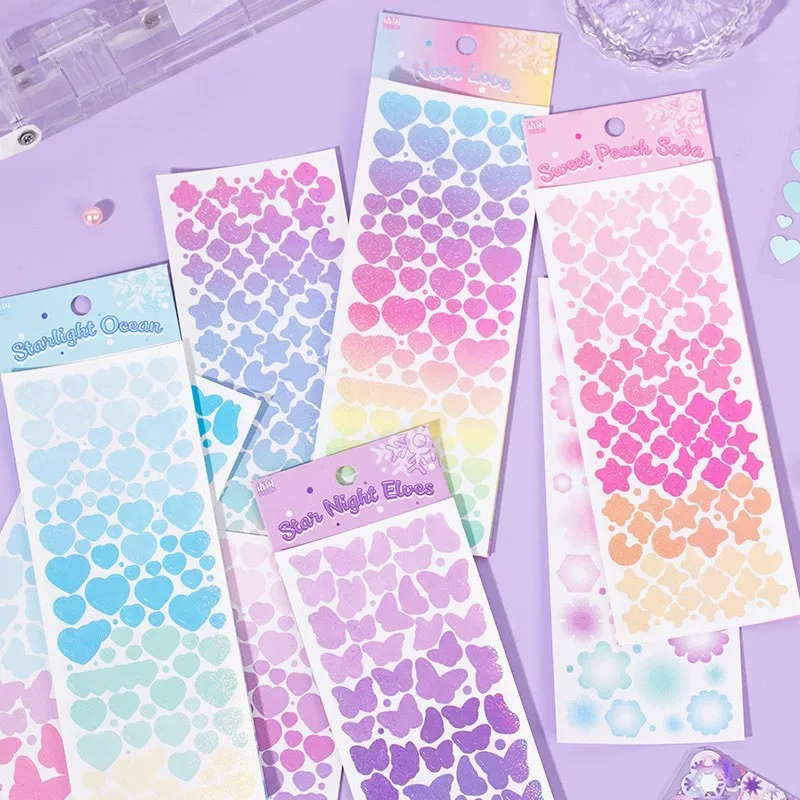 

8Pcs Kawaii Glitter Cute Love Heart Butterfly Star Card Decorative Sticker For Scrapbooking DIY Phone Case Collage Journaling