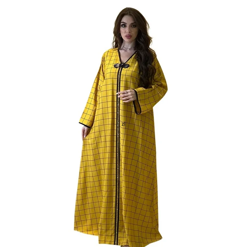 Morocco Muslim Dress Women Abaya Kaftans Plaid Elegant  Evening Dresses for Woman Dubai Turkey Islam Long Dress Robe Femme 2022