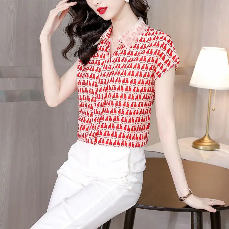 Блузка женская тонкая с коротким рукавом Элегантная универсальная Свободная