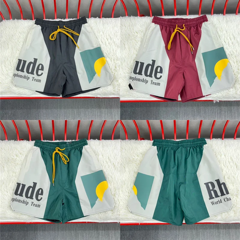 

Сетчатые шорты для мужчин и женщин, модные бриджи в стиле High Street с кулиской и принтом в виде заката ревеня