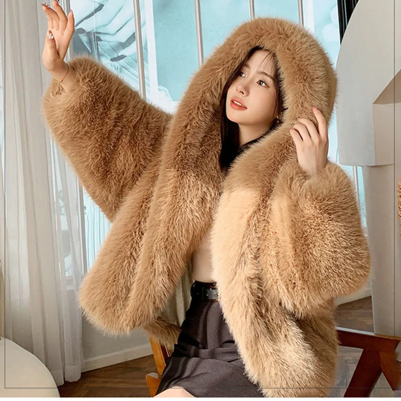 Мех и искусственный мех 2024 новая модная женская шуба зимняя однотонная