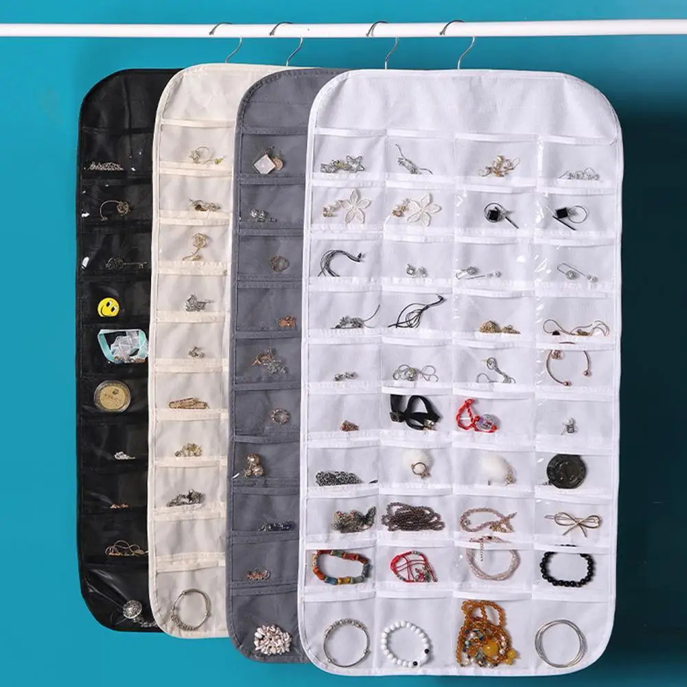 

80 Compartment Double-sided Organizing Bag Jewelry Sundries Organizer Storage Wall Bag Bag Necklace Earring Hanging Ring Q2z1