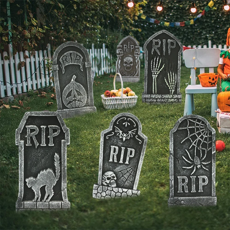 Esqueleto de espuma de 6 piezas para decoración de Halloween, accesorios para fiesta de Halloween, casa de terror, lápida rasgada