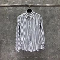 tb thom shirt spring autumn fashion brand mens shirt black vertical stripe slim cotton oxford formal casual wholesale tb shirt