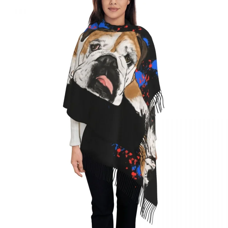 

Custom Printed English Bulldog Scarf Men Women Winter Warm Scarves British Pet Dog Lover Shawls Wraps