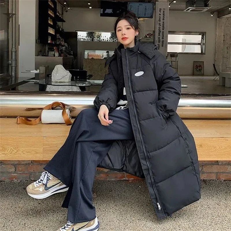 Новинка черная парка Длинные осенне-зимние куртки свободные женские пальто с