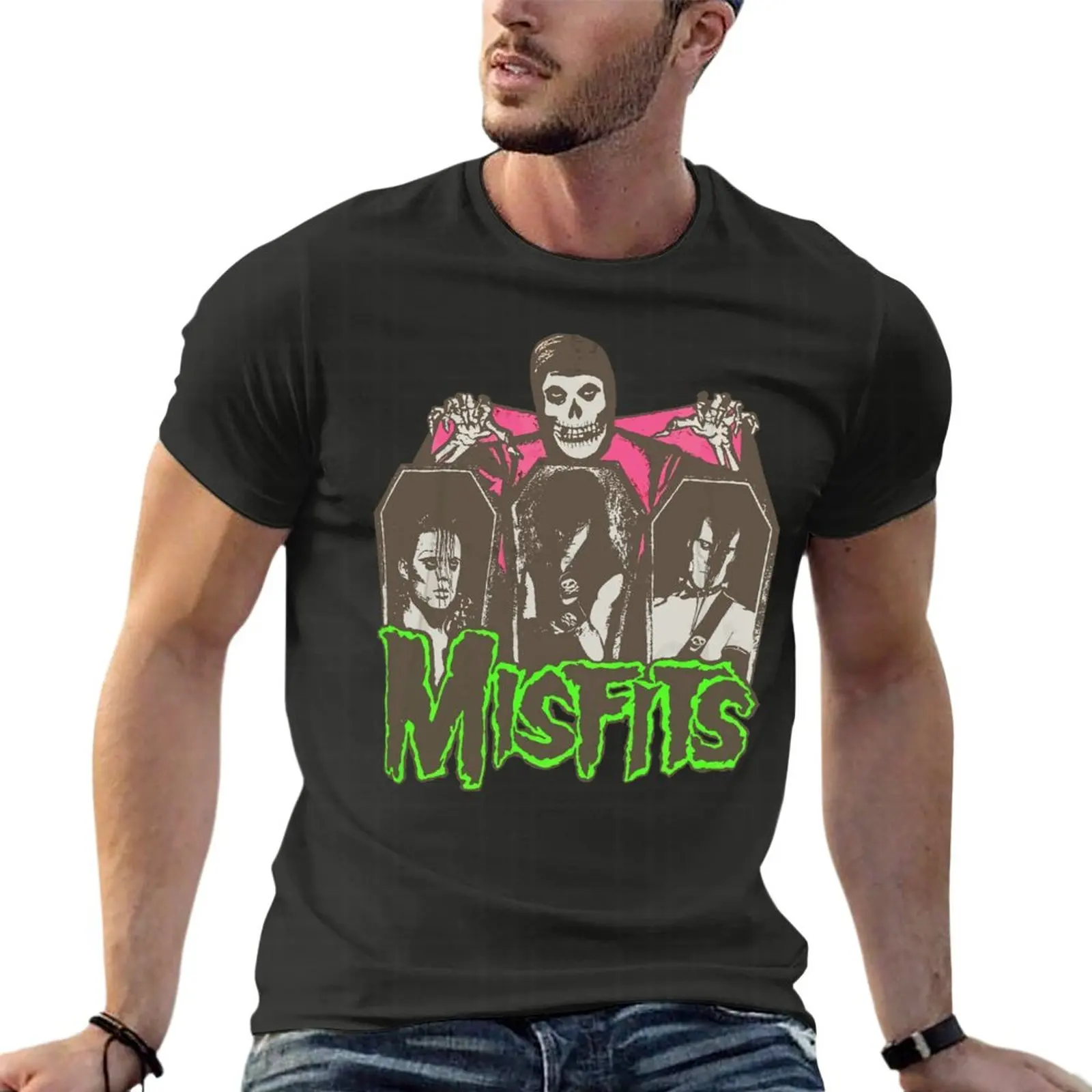 

Винтажная футболка размера 1920-х Misfits Evilive с изображением черепа, модная мужская одежда, уличная одежда из 1980 хлопка, футболка большого размер...