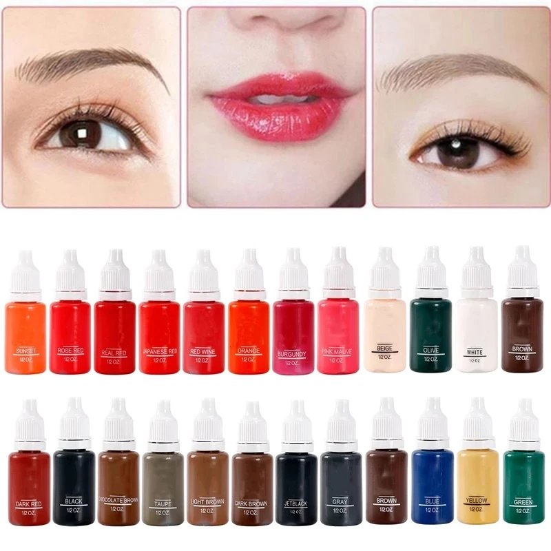 

23 color 15ml/bottle Permanent Makeup Color Natural Eyebrow dye Plant Tattoo Ink Microblading Pigments For Tattoos Eyebrow Lips