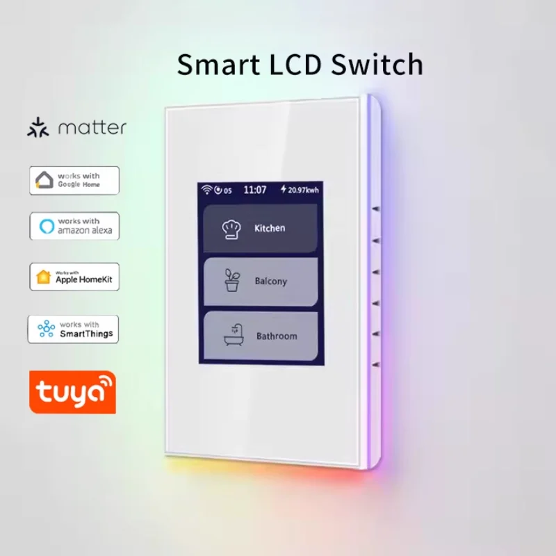 Фото Matter Умный дом Wi-Fi Светодиодный экран Переключатель Tuya Alexa Google Home Siri Голосовое управление Многосторонний настенный переключатель для дома Automa №1