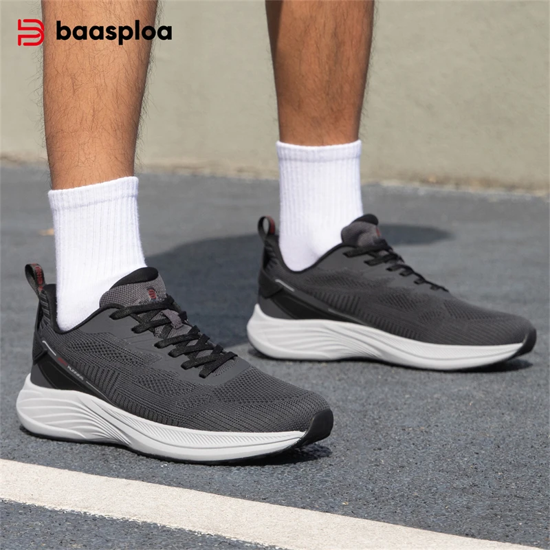 Baasploa Men Running Shoes New Spring Breathable Lightweight Sport for Comfort Solid Casual Sneakers Lace-Up Outdoor