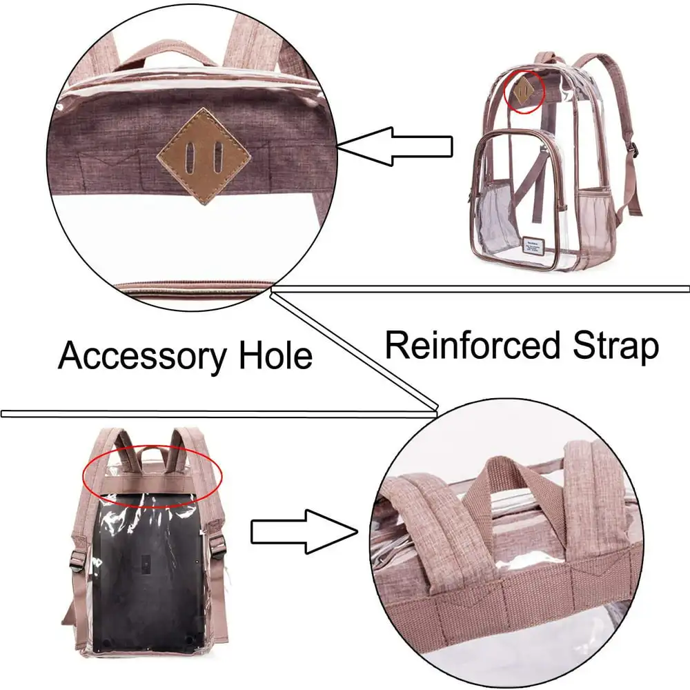 Clear Bookbag Large See Through Backpack for Women and Men Stadium Approved Transparent Bag for College Work Travel,Rose Gold