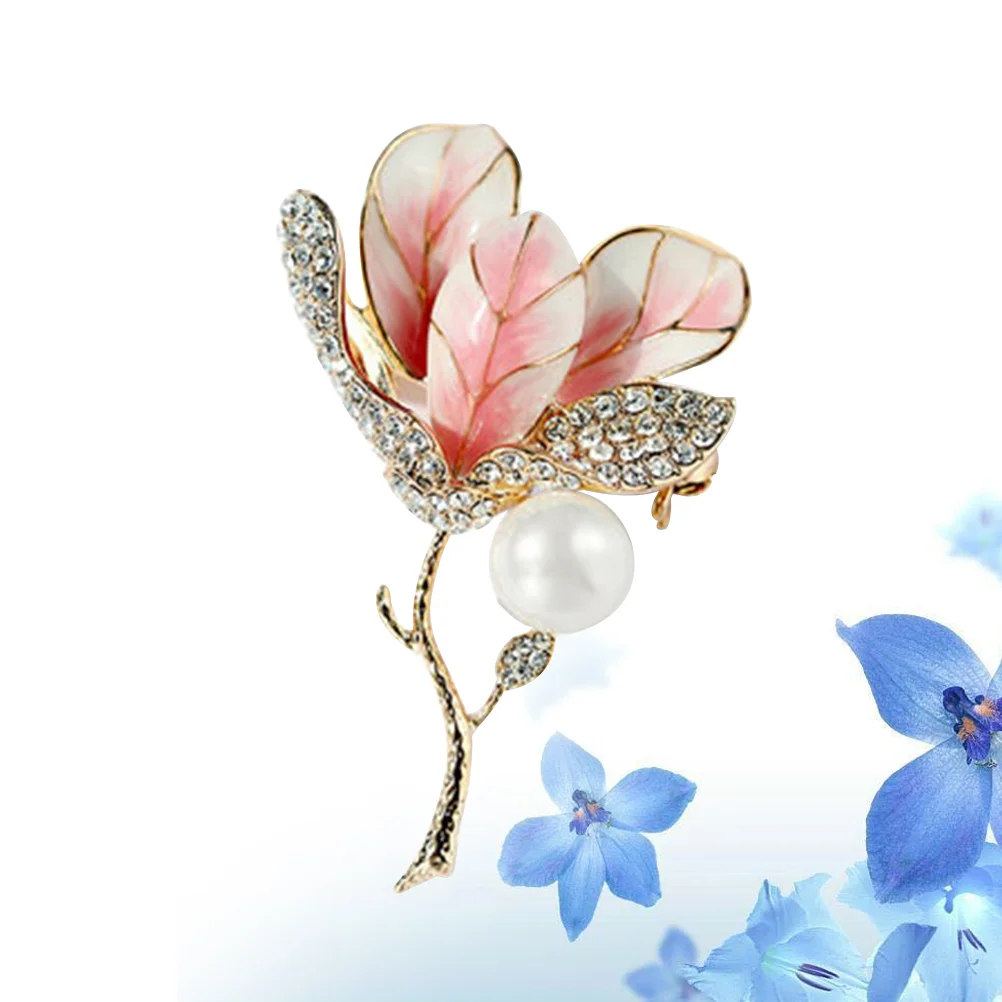 

Colour Enamels Fashion Brooch Tulip Flower Corsage Alloy Flower Breastpin with Rhinestone Women Accessories for Female (Pink)