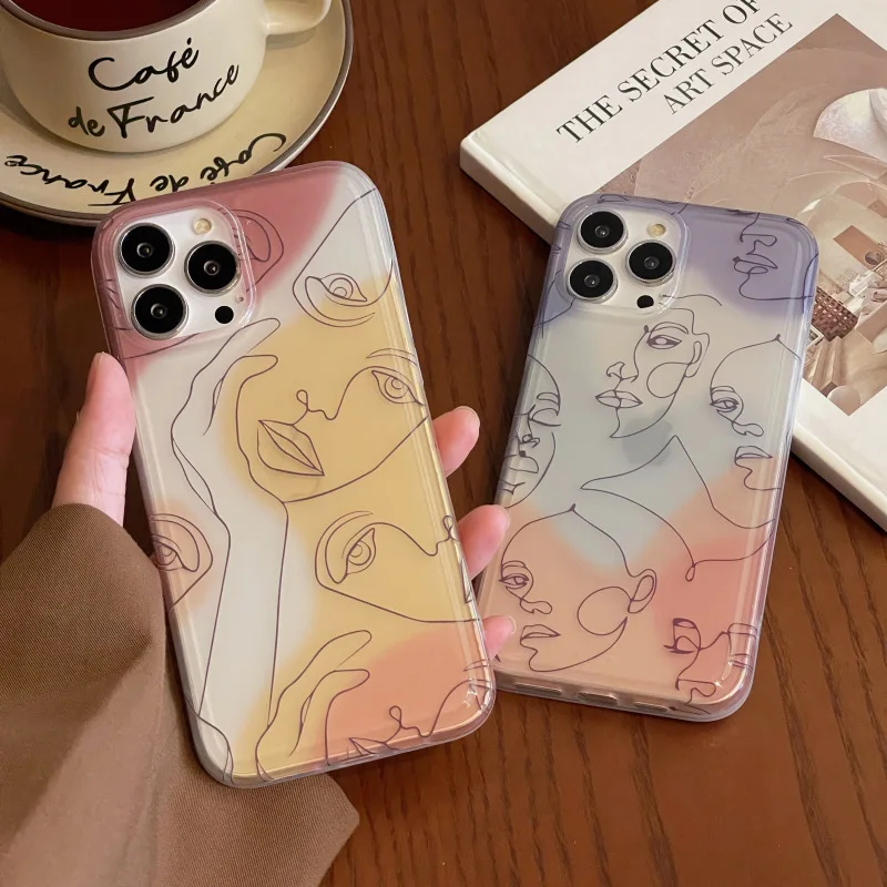 

Abstract Line Face Phone Case For iPhone 14 11 12 13 Pro Max 14 Plus Back Cover