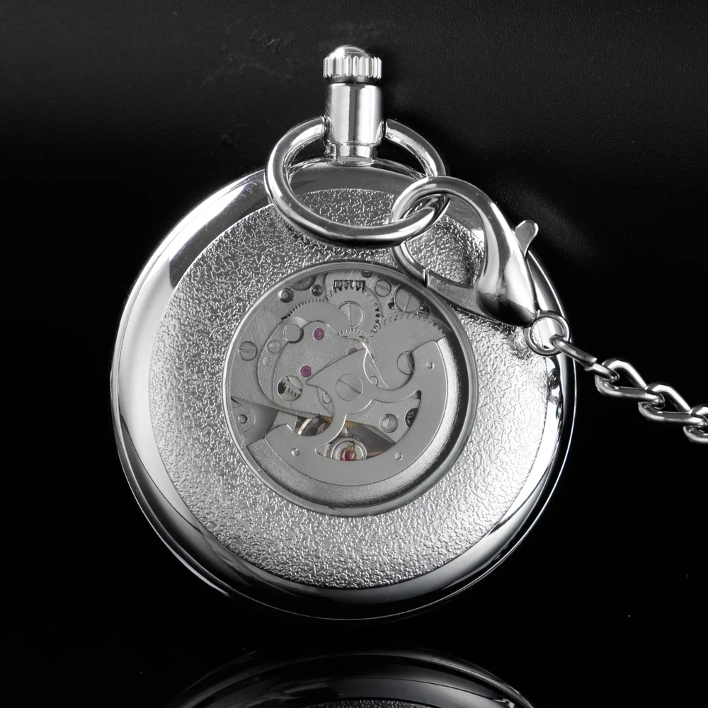 Blue and White Porcelain Fashion Pocket Watch Mechanical Men's Handbag Steam Punk Necklace Fob Watch Chain Roman Digital Clock