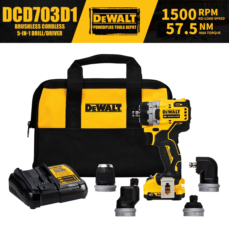 

DEWALT DCD703D1 набор бесщеточных беспроводных компактных дрелей 5-в-1 электрическая отвертка 12 В электроинструменты с зарядным устройством
