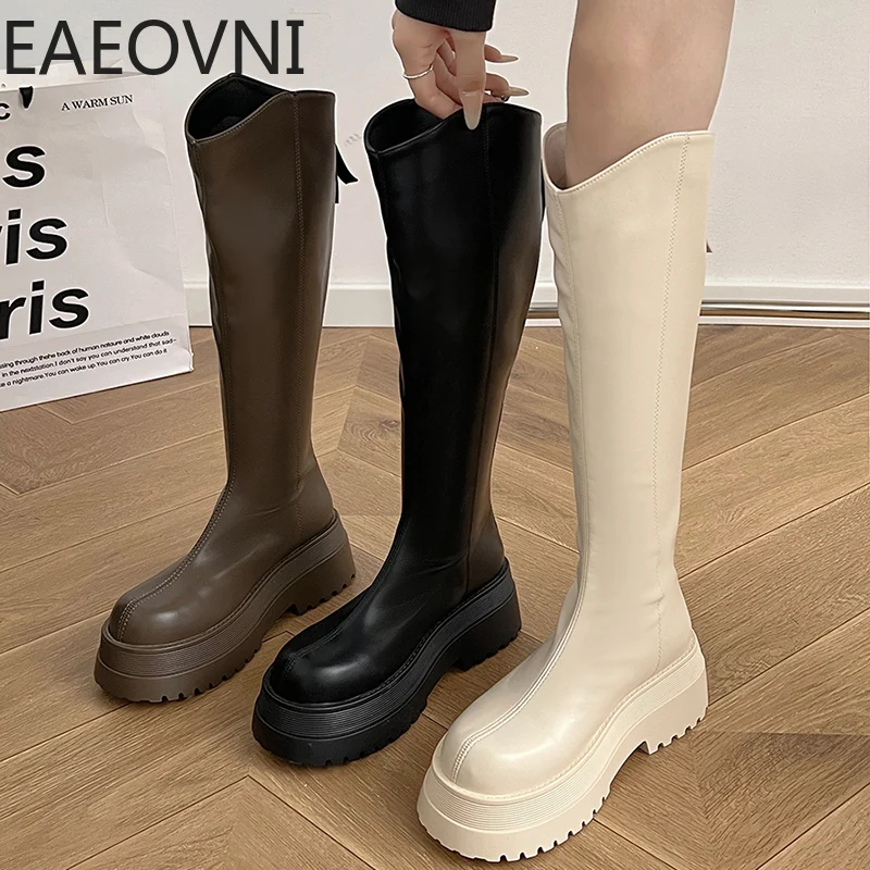 

Punk High Boots For Women Fashion Back Zippers Long Boots Female High Platform Thick Bottom Ladies Elegant Knee High Boots