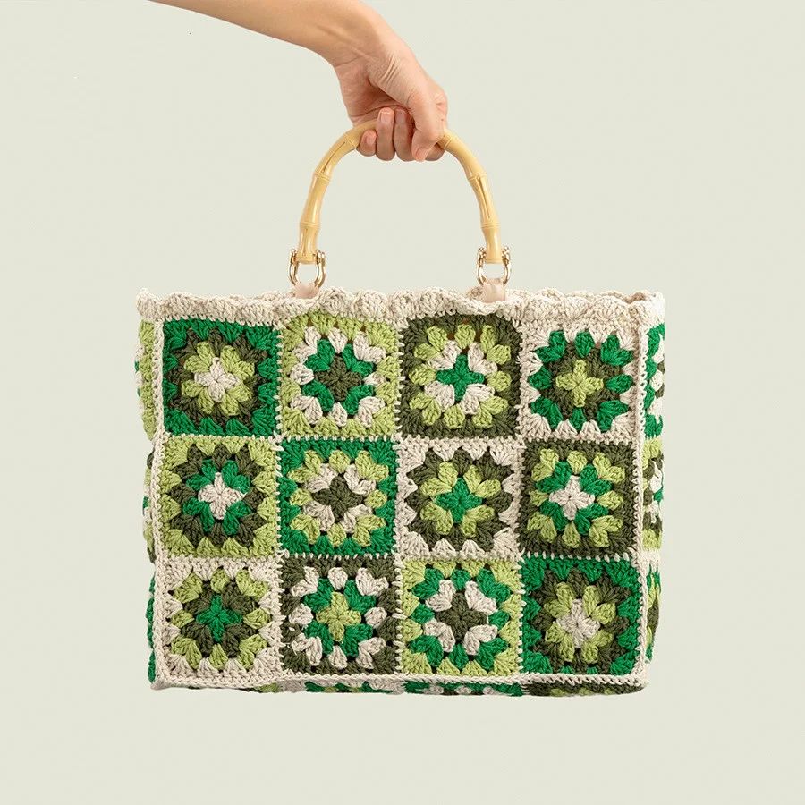 

Bohemian Paisley Crochet Women Shoulder Bags Knitting Large Tote Bag Casual Lady Handbags Big Shopper Purses Summer Beach Bag