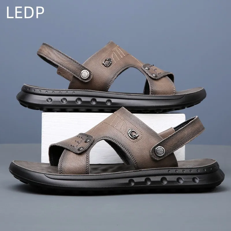 

Breathable Sandals Men's Flat Casual Beach Shoes Cowhide Latex Air Cushion Comfortable Outdoor Versatile Spring and Summer Main