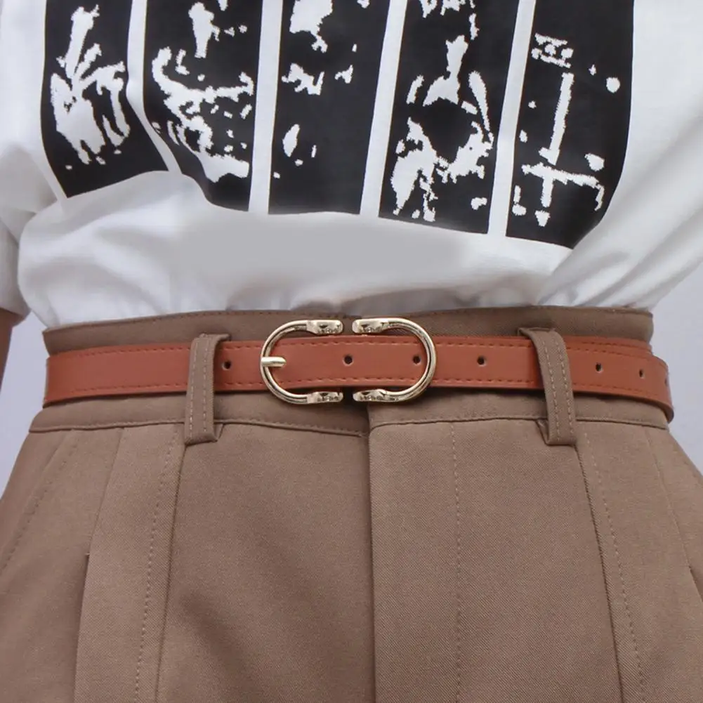 

Ремень из искусственной кожи Женский, тонкий однотонный пояс с регулируемыми отверстиями и металлической пряжкой, аксессуар для платьев