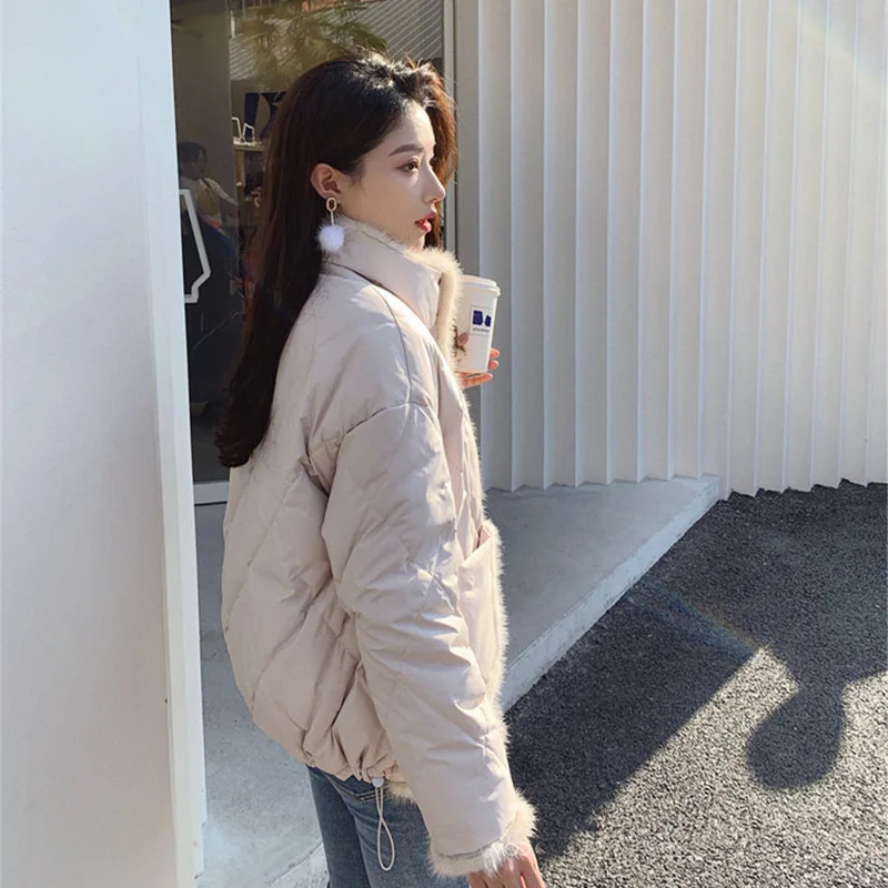 Jacket Cotton Clothes Female Winter 2022 Splicing Mink Plush Cotton Clothes Small People Cotton Jacket Coat Autumn and Winter