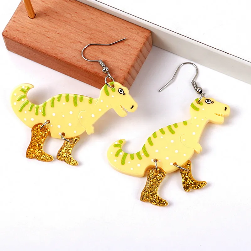 

Cute Cartoon Dinosaur with Boots Acrylic Drop Earrings for Women Funny Tyrannosaurus In High Heels Dangle Earring 2023 Jewelry