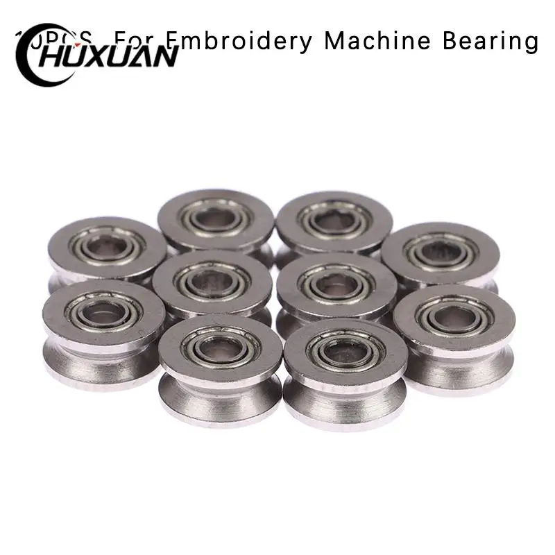 

10pcs/Set Bearing V U Groove Roller Wheel Ball Bearings Carbon Steel Durability Embroidery Machine Pulley Bearing Accessories