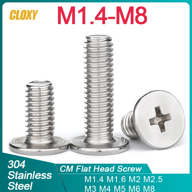 5/ 10/ 20pcs M1.4 M1.6 M2 M2.5 M3 M4 M5 M6 M8 304 Stainless Steel CM Cross Phillips Ultra Thin Super Low Flat Head Screw Bolt