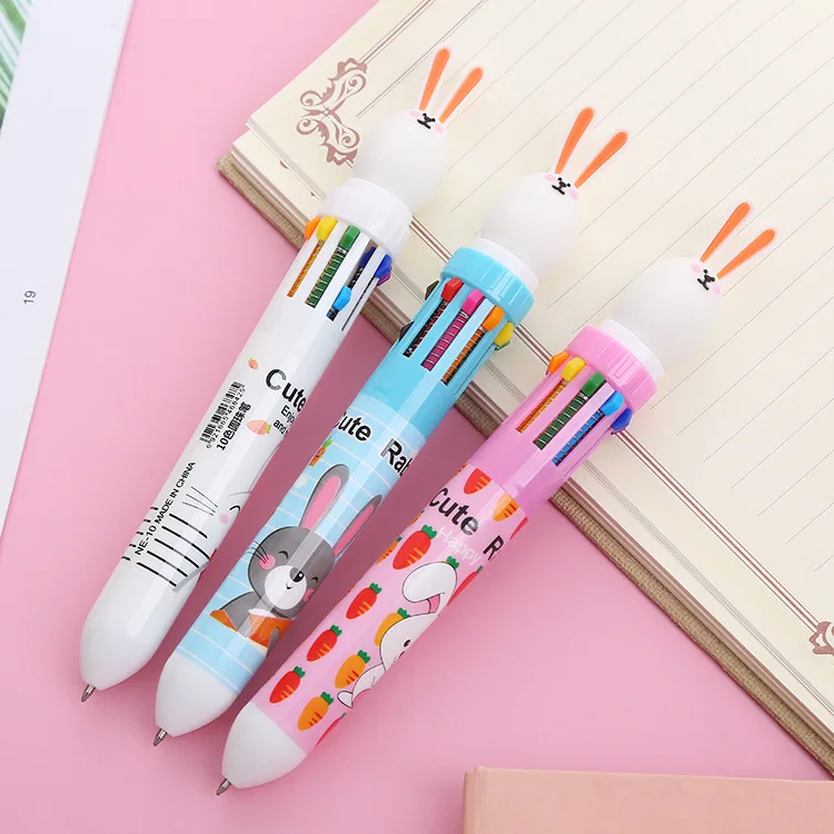 

LATS Creative Rabbit Ten-color Ballpoint Pen Cute Student Multi-color Hand Account Pen Cartoon Press Color Oily Pen Wholesale