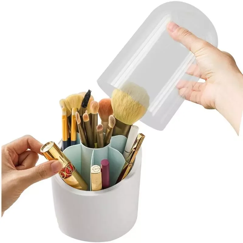 

NEW2023 Makeup Brush Container 360 Rotating Lattice Space Dustproof And Makeup Brush Holders For Bathroom Countertop Desk Storag
