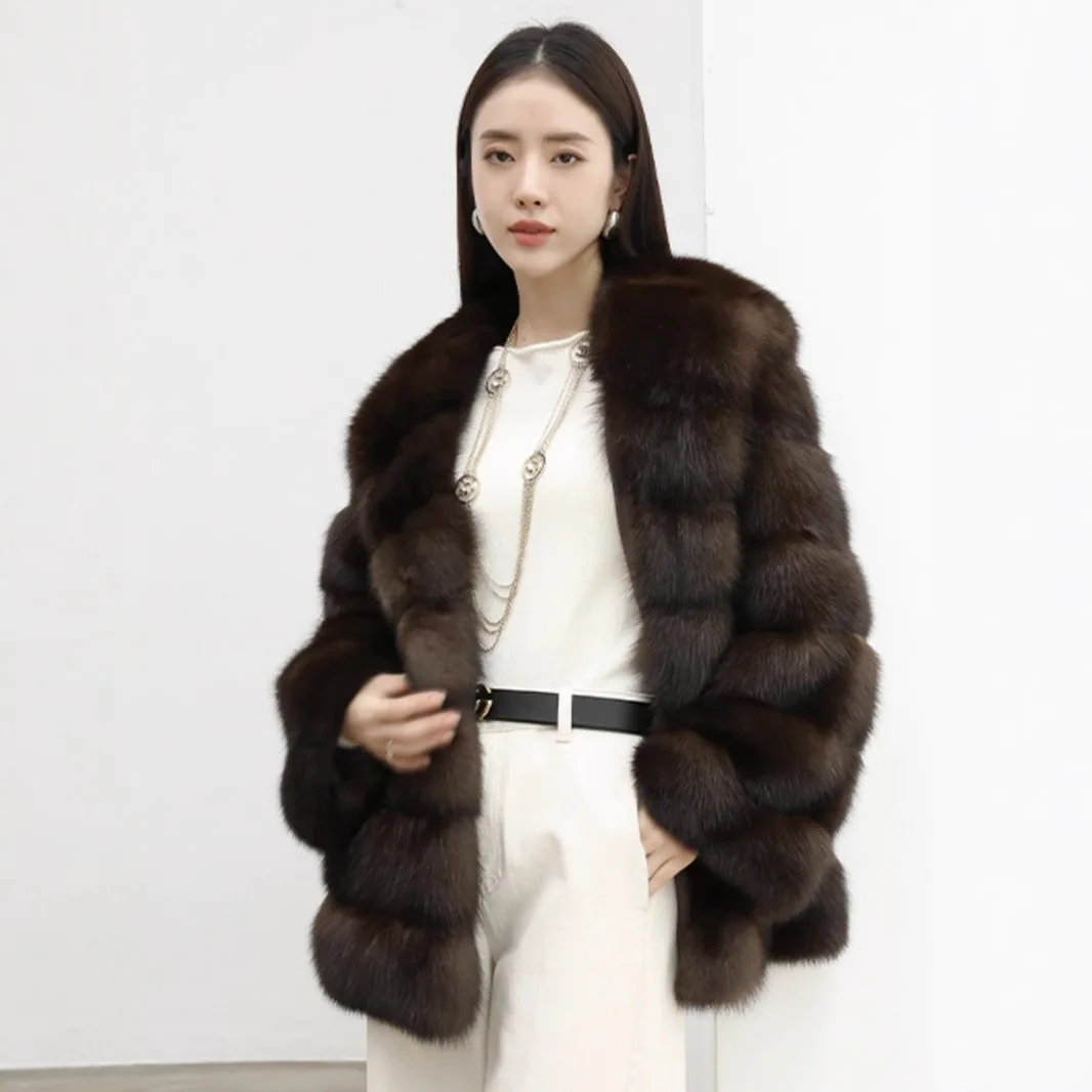 Новинка 2024 русское собольное пальто Звездное небо женская шерстяная