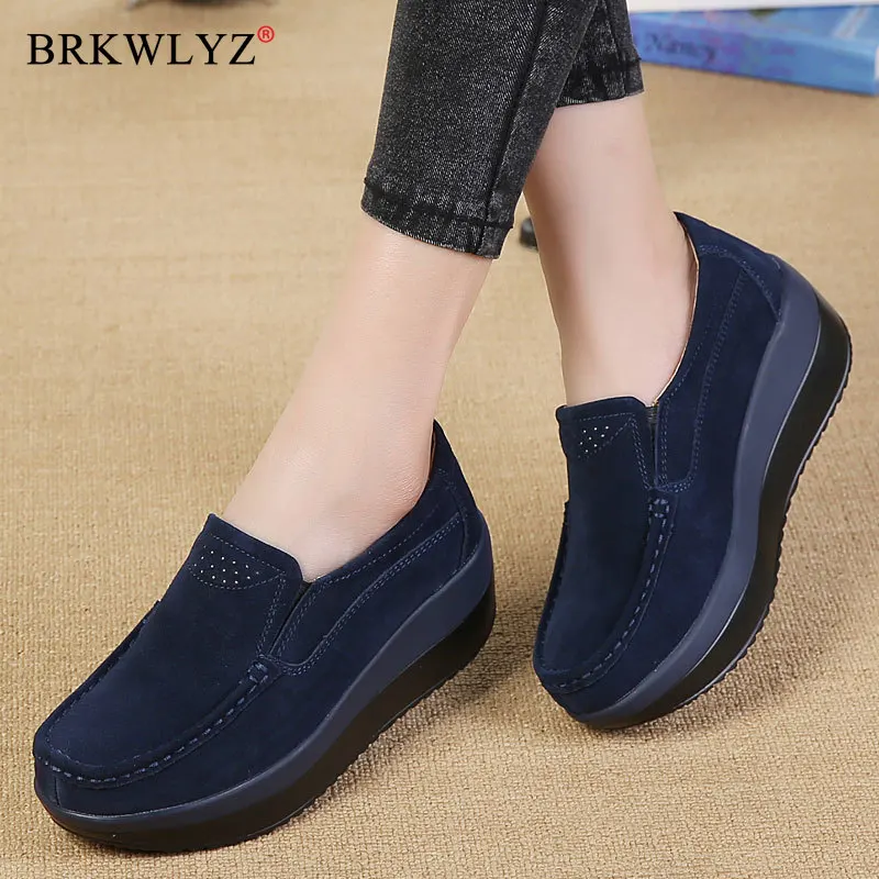 

Women Flat Platform Loafers Ladies Elegant Suede Leather Moccasins Shoes Woman Slip On Moccasin Women's Blue Casual Shoes