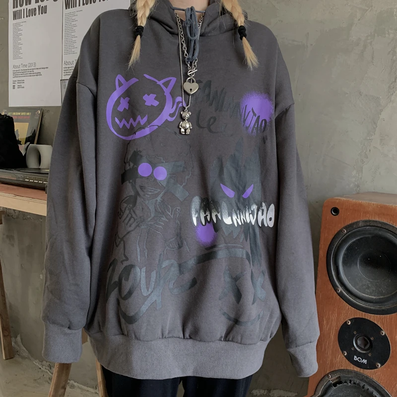 

Женские толстовки, уличная одежда, свитшот с граффити, Модные свободные теплые парные пуловеры, повседневные свитшоты в стиле хип-хоп, мужск...