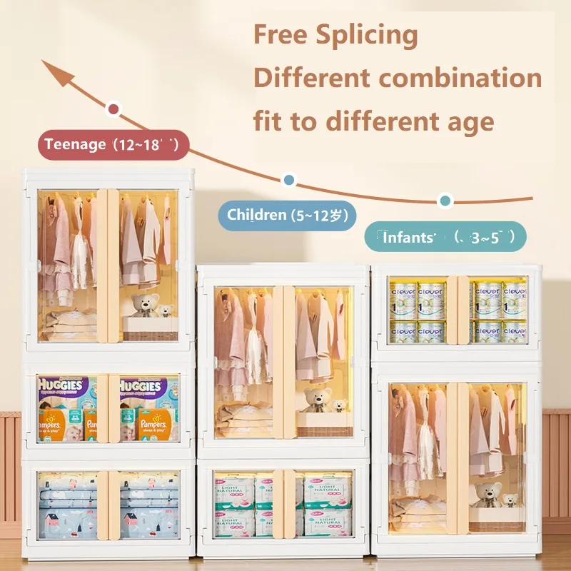 

Formwell Kid's Wardrobe with Hanging Area, Compartment and Storage boxes combination, transparent front door