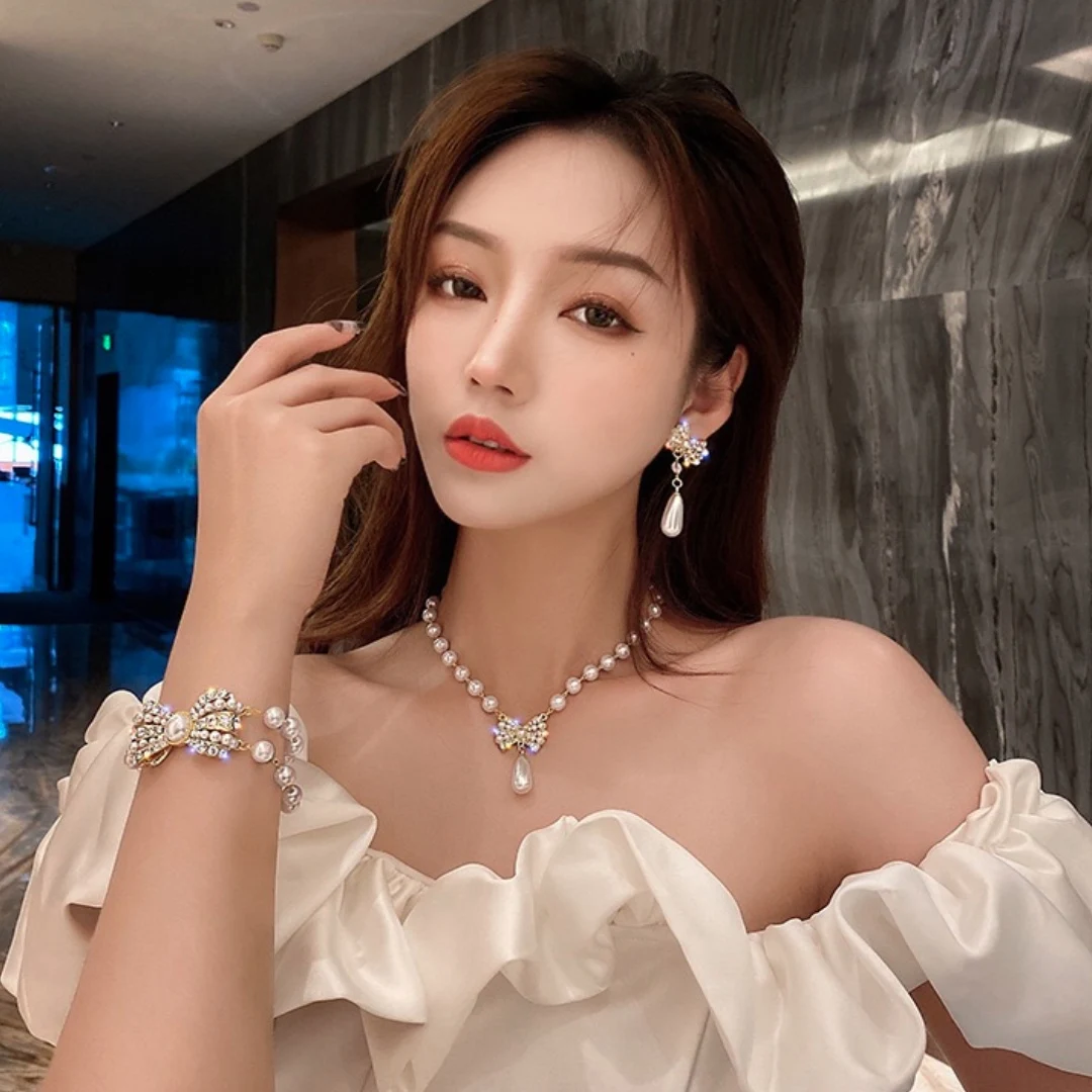 Французские Висячие серьги Простые индивидуальные жемчужные подвески с бантом