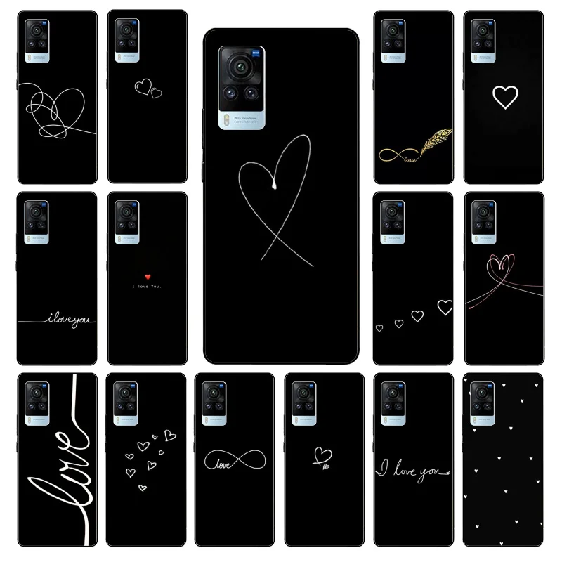 

Black Simple Lines Love Heart Phone Case for VIVO V21e V20 SE V2023 V15 Pro V21 V19 V17 Neo 1819 1915 1907 1906 X60 Pro X50