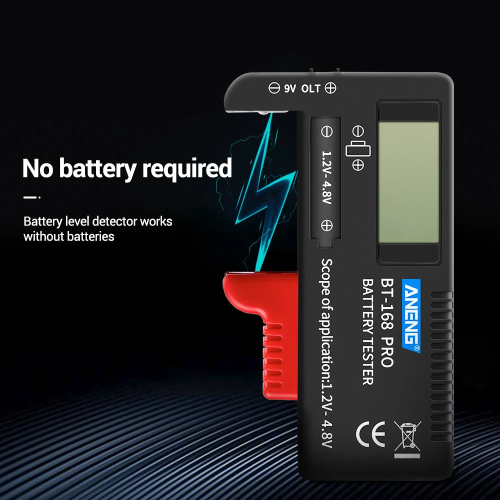 

Universal Test BT-168PRO Battery Capacity Tester Digital Battery Checker Plastic Portable Cell Tester for AA 1.5V 9V Button Cell