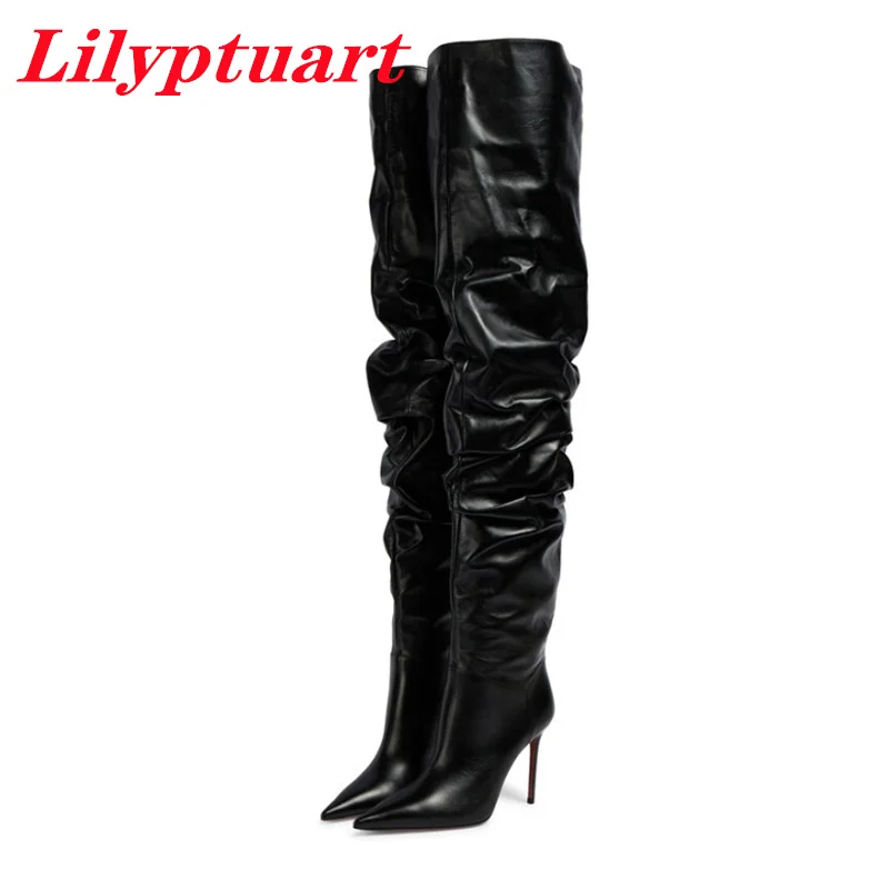 

LILYPTUART ZA Winter Boots, Women, 2022 Fashion Pointed Toe Slip-on Pleated Pile Pile Boots, Designer, Coat Shoes, Sexy Luxury