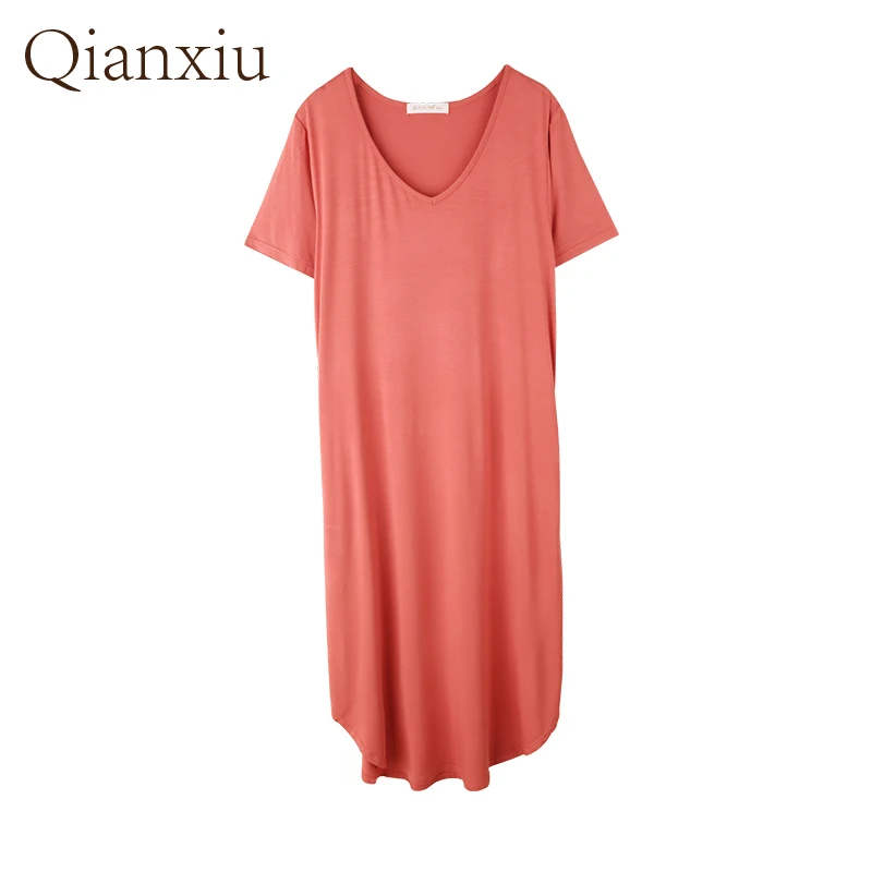 2021Women's Robe Baboo Fiber Round Collar Short Sleeve Nightdress  Ladies Sexy Sleepwear  Plus Size Pajamas Night Wear Camisola