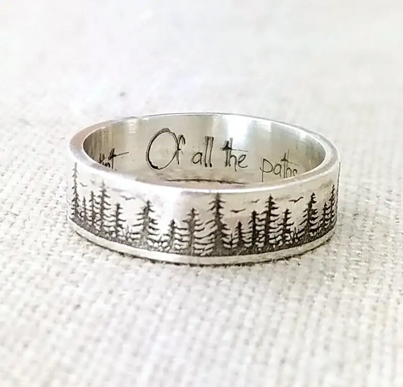 

Personalized Silver Ring - Graduation Gift Gifts - Wedding Band - Forest Jewelry - Engraved Ring - Pine Tree Ring