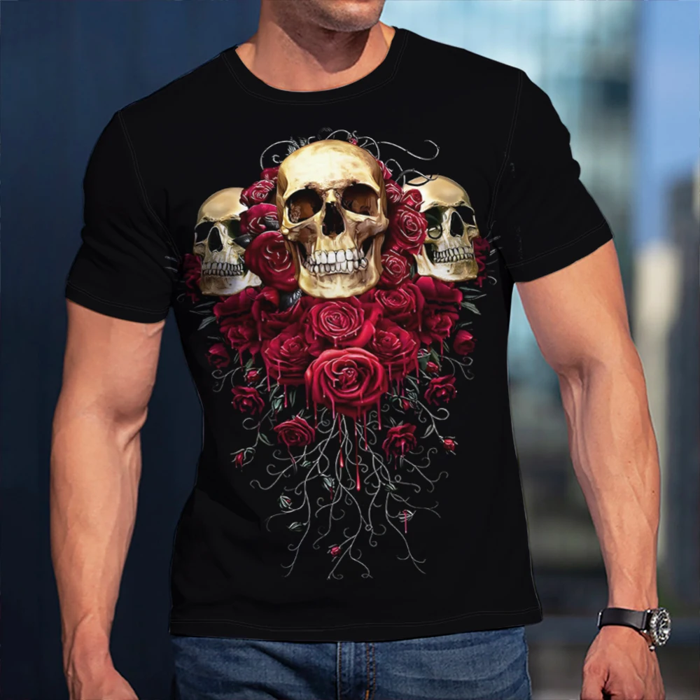 Футболка мужская с 3D-принтом черепа и розы летняя популярная одежда для покупок