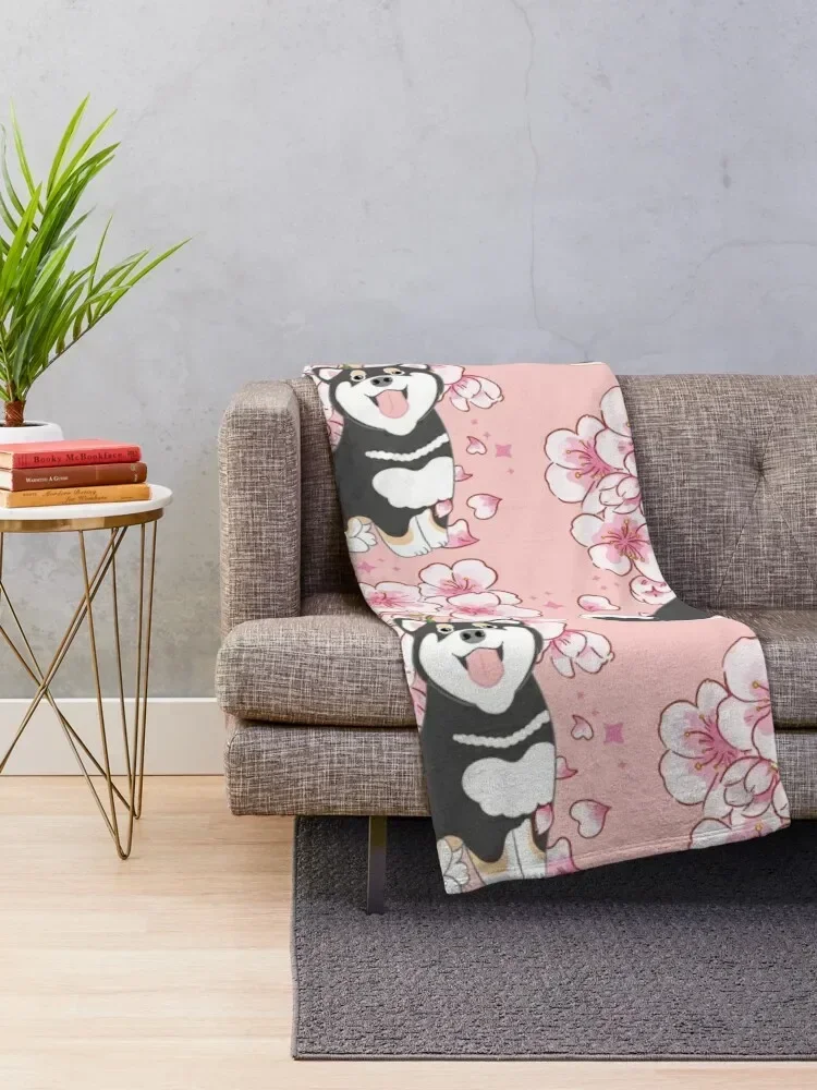 Черное желтое Сиба-ину цветение вишни плед очень большое теплое зимнее одеяло