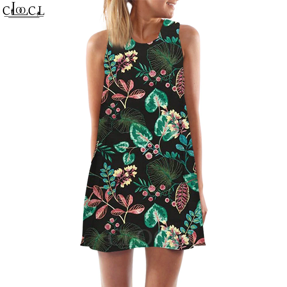 CLOOCL Гавайское модное женское пляжное платье с узором дождевого леса и травкой