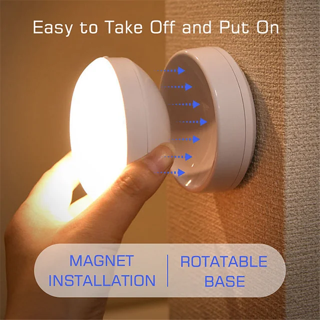 360° Rotating Rechargeable PIR Motion Sensor LED Night Light: Versatile Wireless Wall Lamp for Cabinets and Closets 3