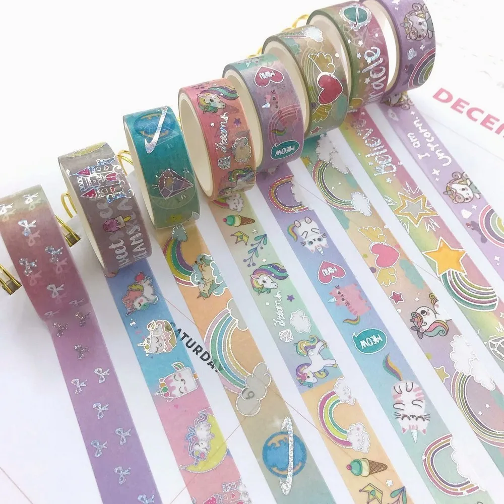 10 рулонов милой бронзовой и бумажной ленты в виде единорога Пегаса наклейки