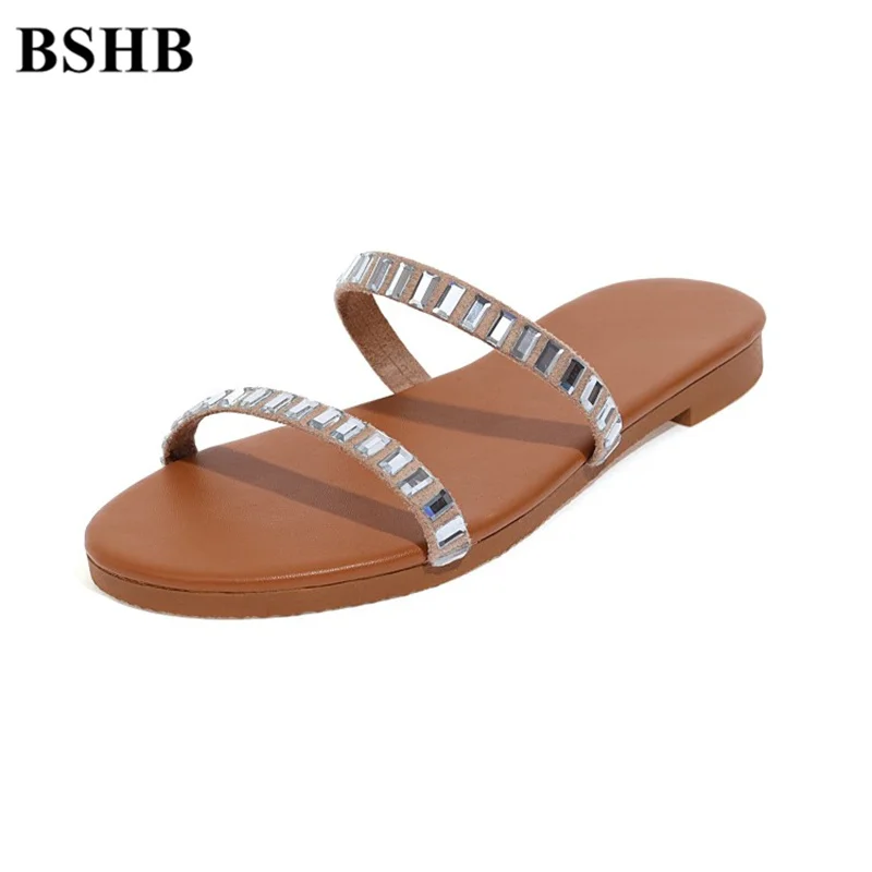 

Sandalias Mujer 2022 Crystal Shining Slippers Flats Shoes Woman Summer Concise Gladiator Slipper Female Slides Free Shipping